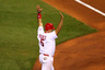 ST LOUIS, MO:  Albert Pujols #5 of the St. Louis Cardinals scores on a two-run double by David Freese #23 in the first inning during Game Seven of the MLB World Series against the Texas Rangers at Busch Stadium in St Louis, Missouri.  (Photo by Dilip Vishwanat/Getty Images)