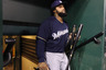ST LOUIS, MO:  Prince Fielder #28 of the Milwaukee Brewers walks up from the clubhouse to the dugout to play against the St. Louis Cardinals during Game 4 of the National League Championship Series.  (Photo by Christian Petersen/Getty Images)