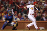 Skip Schumaker of the St. Louis Cardinals gets a broken bat ground out in the fourth inning during Game Seven of the MLB World Series against the Texas Rangers at Busch Stadium in St Louis, Missouri.  (Photo by Jamie Squire/Getty Images)