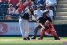 Tempe, AZ, USA; Chicago White Sox first baseman Adam Dunn bats in the first inning against the Los Angeles Angels during a spring training game at Tempe Diablo Stadium.  Mandatory Credit: Mark J. Rebilas-US PRESSWIRE