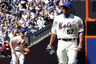 Flushing, NY, USA; New York Mets starting pitcher Johan Santana walks off the mound after the first inning of the opening day game against the Atlanta Braves at Citi Field. Mandatory Credit: William Perlman/THE STAR-LEDGER via US PRESSWIRE