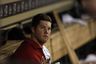 Houston, TX, USA; Houston Astros starting pitcher Bud Norris (20) watches from the dugout after being pulled from the game against the New York Mets during the seventh inning at Minute Maid Park. Mandatory Credit: Thomas Campbell-US PRESSWIRE