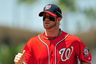 Los Angeles, CA, USA; Washington Nationals right fielder Bryce Harper runs to the dugout against the Los Angeles Dodgers at Dodger Stadium. Mandatory Credit: Gary A. Vasquez-US PRESSWIRE